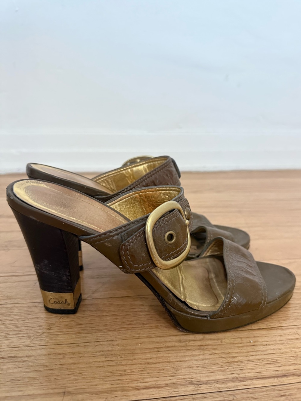 Vintage Coach Brown Leather Buckle Mule Heels | 8.5 | Repair Project